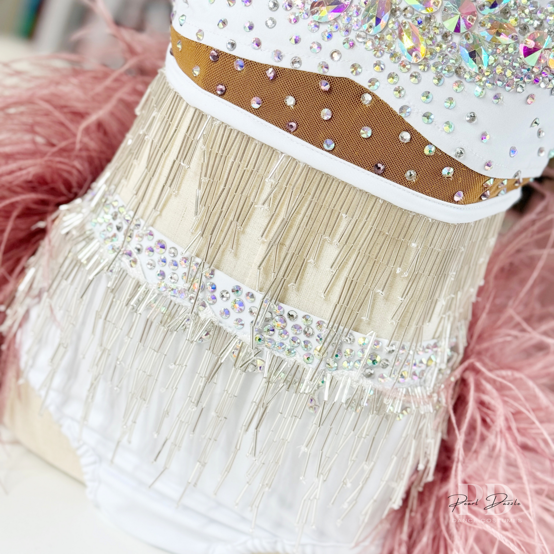 Ready to ship 7/8Y Crystal Rose Feathers dance costume