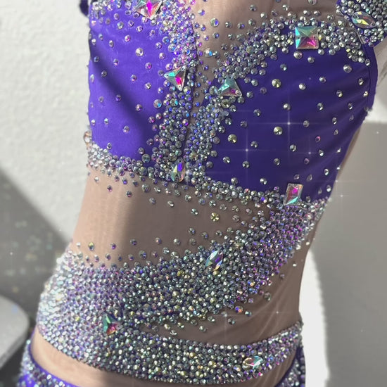 Ready to ship 9/10Y True Purple Dazzle -Customized Jazz Dance Costume